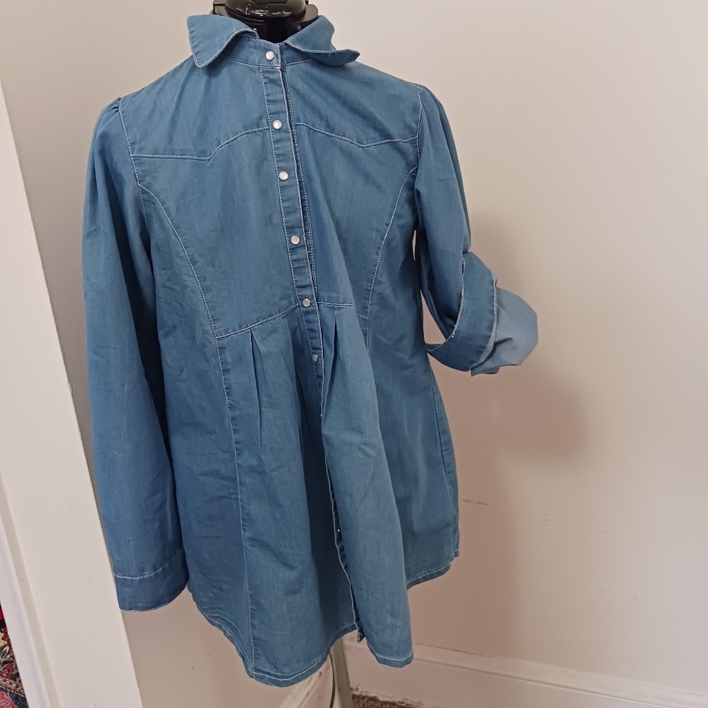 Chambray Dress Pearl Snap By Times 2 Large